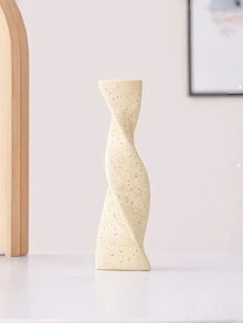 1件米色斑點扭曲樹脂花瓶，雕塑感現代家居裝飾，適用於客廳、玄關與電視櫃 - 斑點米色幾何扭曲 - 查看 9