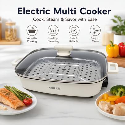 AORAN 16-Inch Multi-Function Electric Skillet WithAdjustable Temperature Control, Nonstick Coating,Large Capacity, Fast Heating, Easy To Clean,Perfect For Frying, Sauteing, Stewing & Grilling