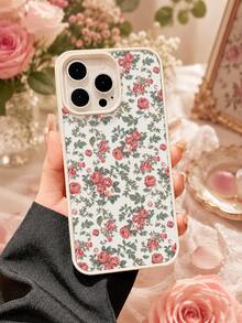 Ins Style High-Value Dopamine Color Palette, Fresh Floral Pattern Phone Case, Compatible With IPhone 15/16 Pro Max, Creative Apple 11/12/13/14 Pro Phone Case, Shockproof - Beige - View 3