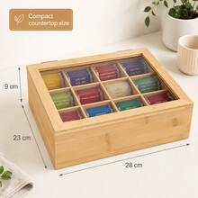 Teebeutel Organizer aus Bambus mit 12 großen Fächern und Sichtfenster, natürliche Teekiste für Küche, Büro, Teebeutel, Kaffeekapseln, Schmuck, Snacks und Bastelzubehör, praktische Aufbewahrungsbox, 28 - Beige - Übersicht 3