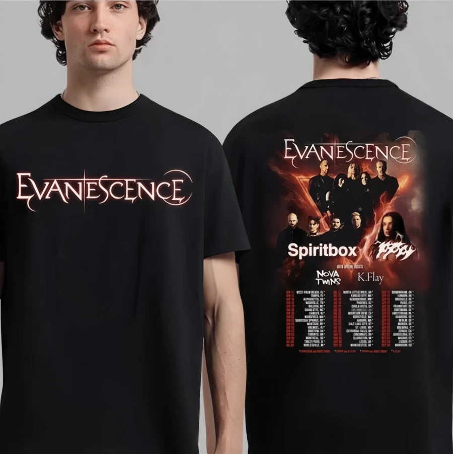 Evanescence 2026 World Tour Graphic Concert T-Shirt - 黑色 - 查看 1