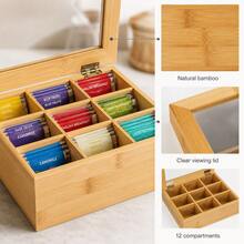 Teebeutel Organizer aus Bambus mit 12 großen Fächern und Sichtfenster, natürliche Teekiste für Küche, Büro, Teebeutel, Kaffeekapseln, Schmuck, Snacks und Bastelzubehör, praktische Aufbewahrungsbox, 28 - Beige - Übersicht 4