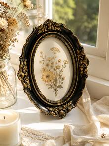 Vintage Oval Picture Frame, Black And Gold Baroque Photo Frame With Ornate Floral Details, Elegant Tabletop Display For Portraits, Wedding Photos And Art Prints, Romantic Decor For Vanity, Bedroom, Mantel, Living Room And Office - Multiple Models - View 11