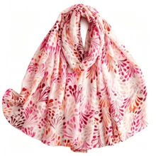 Women's Luxury Gold Foil Watercolor Leaf Print Scarf, Soft Atmosphere Versatile Decorative Shawl, Pink Orange Warm / Yellow Orange Sunset / Ice Blue Fresh / Forest Green / Morandi Earth Tone Multi-Color Options, Fringed Long Polyester Fiber Skin-Friendly Soft Large Size 88x180cm, Spring Summer Autumn Three-Season Multi-Use Silk Scarf, Daily Commute Beach Vacation Travel Photo Outfit Accessory - Multicolor - View 14