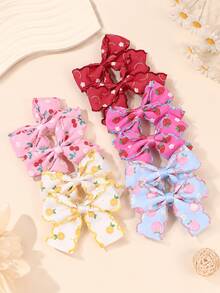 10pcs/Set Fruit Print Bow Hair Clips, Strawberry Cherry Peach Lemon Pattern Ribbon Bows, Cute Children Hair Accessories, Suitable For Daily Wear And Party, Back To School Season - Multicolor - View 6