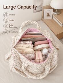 Floral Pattern Quilted Fashion Large-Capacity Short Trip Tote Bag, Sports Bag, Yoga Bag, Back-To-School Supplies, Travel Essential, College Dorm Must-Have, Holiday Essential, Classroom,Back To School - View 2