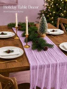 Light Purple Crinkled Gauze Table Runner, Soft Sheer Cheesecloth Fabric Table Runner (22 X 118 Inches / 10 Ft), Pack Of 1/6/10, Boho Rustic Wedding Table Decor For Party, Birthday, Baby Shower, Holiday Banquet, Home Dining Centerpiece Decor - Purple - View 4