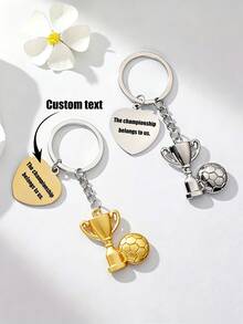 1pc Customized 3D Soccer Ball & Trophy Keychain, Stainless Steel Material With Customizable Engraved Text, Suitable For Soccer Fans, Friends, Family, Colleagues Birthday Party Gifts - Multicolor - View 2