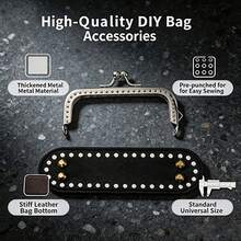 2pcs Set Silver Perforated Metal Clasp + Black PU Studded Bag Bottom, Handmade Crochet Coin Purse DIY Accessories, Woven Handmade Beginner Small Bag Supplies - Multicolor - View 4