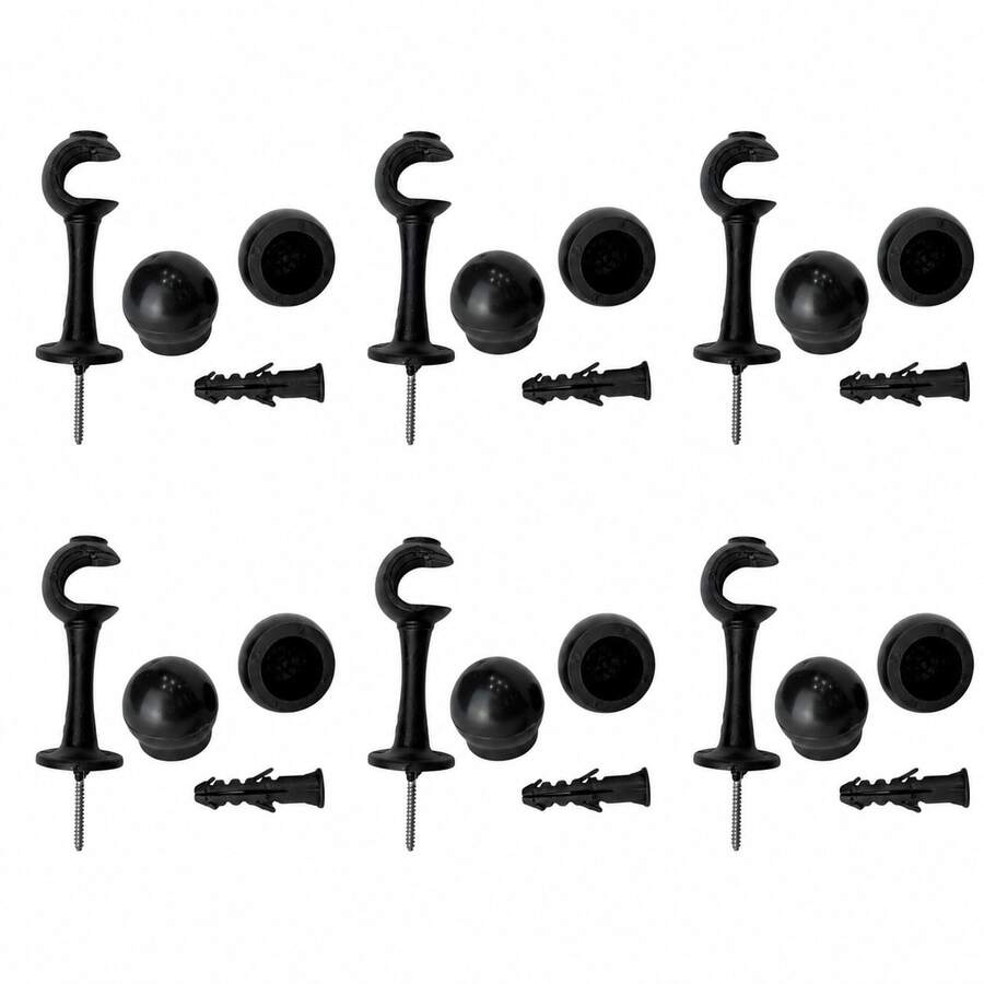 Kit With 6 Simple Curtain Rod Supports Pair With 19mm End - Black - View 1