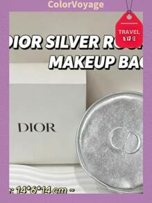 Dior Cosmetic Bag, Minimalist Silver Zipper Round Pouch - Silver - View 1