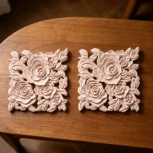 2pcs Solid Wood Carved Square Decals, Woodworking Supplies, Home Decorations, Suitable For Cabinets, Doors And Windows, Furniture, Background Walls, Porches, Offices And Other Decorations, Holiday Decorations, DIY Decorations. - Multicolor - View 2
