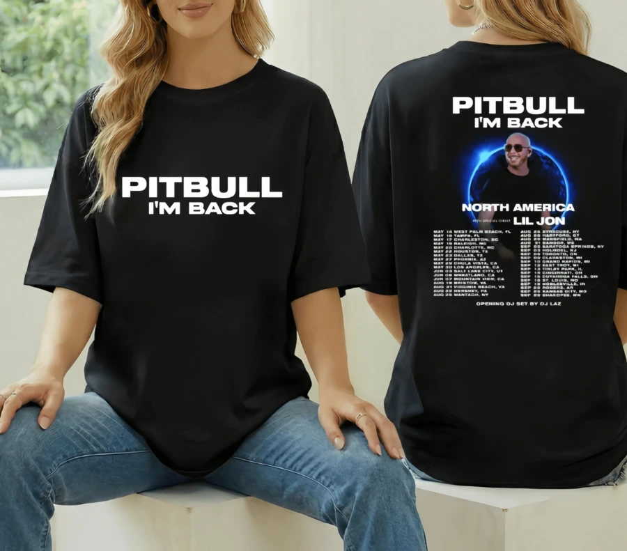 Pitbull I'm Back 2026 Tour T-Shirt, Pitbull Concert In North America 2026, - 黑色 - 查看 1