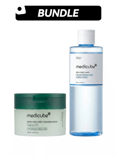 Medicube [Personal Care Bundle]Super Cica Deep Cleansing Balm+Zero Pore Toner  3.38oz/100ml+8.45oz/250ml