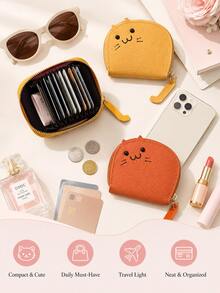 Cute Cartoon Cat Coin Purse Mini Zipper Card Holder Portable PU Leather Small Change Pouch For Women Girls Daily Use Gift, Travel Accessories - Multicolor - View 9