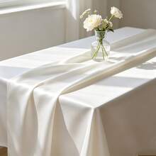 1件 145*275cm 白色缎面方形桌布，纯色涤纶桌布，婚礼派对用品，生日装饰，家居装饰，非常适合乡村婚礼、新娘送礼会、生日、婴儿送礼会、室内/户外活动、仪式、厨房、聚会等。 - 白色 - 查看 9