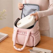 Personalized Large Capacity Double Layer Lunch Bag, Solid Color Bento Tote With Shoulder Strap, Portable Meal Storage Bag For Work, Picnic & Travel, Back To School Gift - Multicolor - View 7