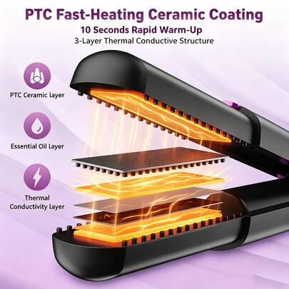 Mini Wireless Hair Straightener 2-In-1 Portable Straightener & Curler Ceramic Ionic Heating Plate 7 Adjustable Temperature Levels Type-C Rechargeable Styling Tool For Travel And Daily Use