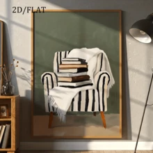 1 Pc Unframed Posters Wall Arts Cozy Reading Nook Wall Art Stack Of Books On Chair Canvas Print Neutral Aesthetic Decor Book Lover Minimalist Literary Artwork - Abstract - View 1