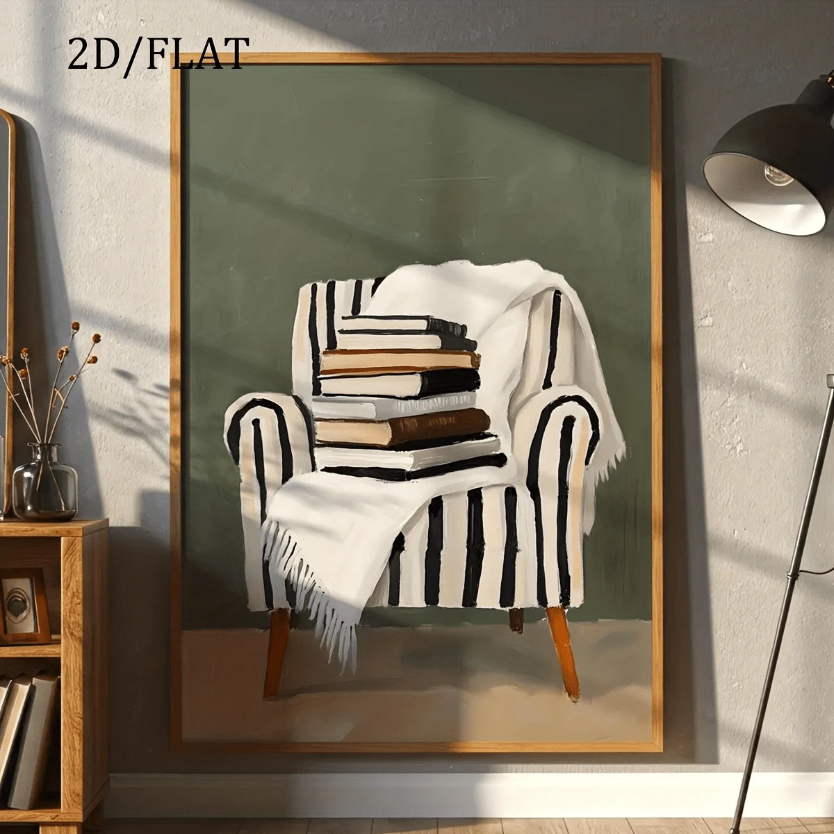 1 Pc Unframed Posters Wall Arts Cozy Reading Nook Wall Art Stack Of Books On Chair Canvas Print Neutral Aesthetic Decor Book Lover Minimalist Literary Artwork - Abstract - View 1