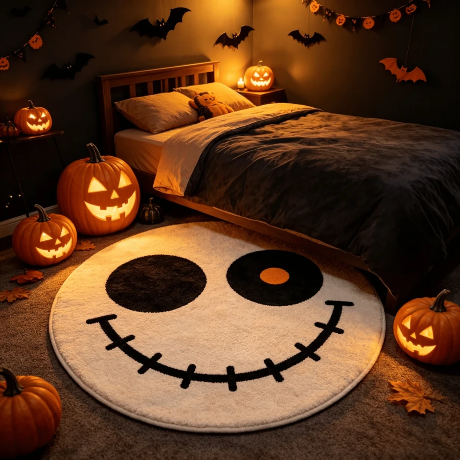 1pc White Scar Mouth Yin Yang Eye Round Rug, Halloween, Thick Rug, Plush Rug, Autumn/Winter Rug, Thickened Rug, Decorative Rug, Bedroom Decor, Small Rug, Rug, Home Decor, Living Room Rug, Living Room Small Rug, Bedroom Rug, Living Room Home Decor, Outdoor Rug, Washable Rug - Multicolor - View 1