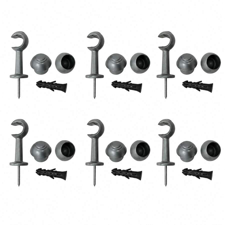 Kit With 6 Simple Curtain Rod Supports Pair With 19mm End - TITANIUM - View 1