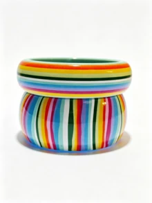 2pcs Color Block Striped Wide Acrylic Bracelets, Sweet Girl Layered Bangle Accessories Suitable For Women's Daily Wear - 2-piece Colorful Bracelet Set - View 15