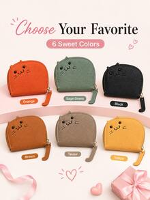 Cute Cartoon Cat Coin Purse Mini Zipper Card Holder Portable PU Leather Small Change Pouch For Women Girls Daily Use Gift, Travel Accessories - Multicolor - View 7
