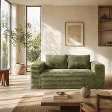 Deep 2-Seater Sofa Without Frame, No Assembly Required, Made Of Foam, Upholstered In Soft Corduroy, Modern Sofa For Small Space Apartment, Bedroom, Office (Grey) - Green - View 9