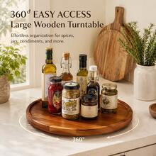 360° Rotating Kitchen Spice Rack, Kitchen Storage And Organization, Kitchen Accessories, Round Turntable, Wooden Tray, Spice Container, Kitchen Storage Utensils, Kitchen Decor, Turntable, Rotating Wooden Tray, Suitable For Kitchen Cabinets And Storage Cabinets, Housewarming Gift, New Year, Graduation, Birthday Gift - Camel - View 3