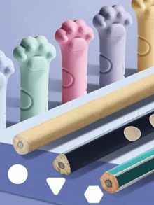 12 PCS Random Colors Cute Cat Paw Erasers, Pencil Caps With Holder, Durable PP Material, Suitable For School - Compatible With Pen, First Day Of School - Multicolor - View 10