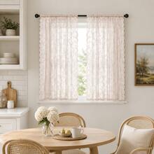 NOSBEI 1PC Rod Pocket French Lace Sheer Curtain, Semi Blackout Ruffled Trim Tulle Window Drape, Elegant Romantic Vintage Style Ready Made Window Screen For Bedroom Balcony Living Room Home Decor - Baby Pink - View 5