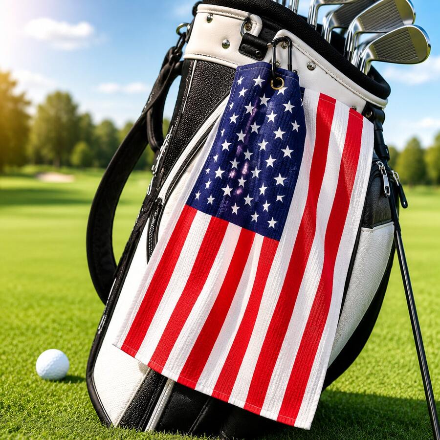 Classic Red White Blue American Flag Print Golf Towel Waffle Weave Microfiber Absorbent Quick Dry Soft Fabric For Golf Bag And Outdoor Course Cleaning Nice Holiday Gift For Golf Enthusiast For Back To School Halloween Christmas New Year