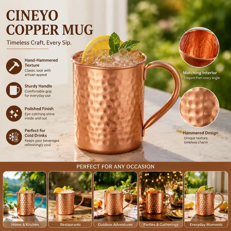 1pc/2pcs/4pcs Classic Moscow Mule Copper Mug, Hand-Forged Water Cup, Easy To Clean And Store, Suitable For Juice, Milk, Coffee, Perfect For Home, Dining, Outdoor And Party Occasions, Exquisite Gift For Friends - Multicolor - View 1