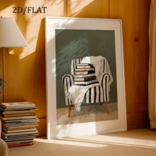 1 Pc Unframed Posters Wall Arts Cozy Reading Nook Wall Art Stack Of Books On Chair Canvas Print Neutral Aesthetic Decor Book Lover Minimalist Literary Artwork - Abstract - View 4