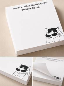 3/1pc White Humorous Quote Memo Pad, Sarcastic Office Humor, Premium Thick Paper Rectangular, Cool Fashionable Glasses Cat Pattern, Task Delay Message Note, Aesthetic Stationery, Desk Decor, Suitable For Colleagues, Adults, Office Workspace Arrangement, Daily Use After Returning To Work - one-size - View 6