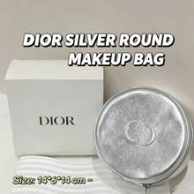 Dior Cosmetic Bag, Minimalist Silver Zipper Round Pouch - Silver - View 4
