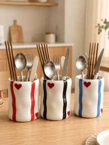 1pc Heart Pattern Utensil Holder, Multi-Use Kitchen Cutlery Organizer, Spoon Fork Chopstick Storage Cup, Cute Tabletop Storage Container For Kitchen & Dining Room - Multicolor - View 6