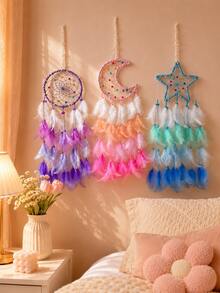 1pc Dreamy Feather Dream Catcher Wall Hanging Decor For Children's Room, Bedroom, Girly Style, Popular Ins Style Chime Wall Ornament - Multicolor - View 2
