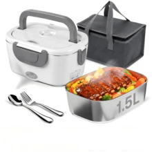 SOHIDA 3-In-1 Electric Heating Lunch Box, 80W Food Heater, Hot Lunch Box, Food Insulated Box, Suitable For Insulation/Car/Outdoor/Home/School/Office/Travel, 12V/24V/110V - US A Type Plug(110-127V) - View 1