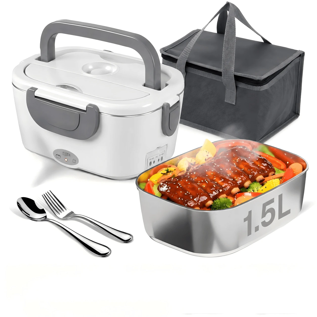 SOHIDA 3-In-1 Electric Heating Lunch Box, 80W Food Heater, Hot Lunch Box, Food Insulated Box, Suitable For Insulation/Car/Outdoor/Home/School/Office/Travel, 12V/24V/110V - US A Type Plug(110-127V) - View 1