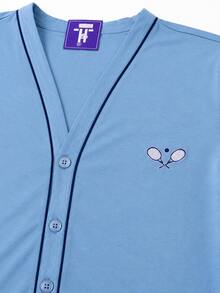 Men's Open Button Pajamas With Long Sleeves And Long Pants For Winter Post-Surgical Use In Knit Fabric - Azul - Ver 4
