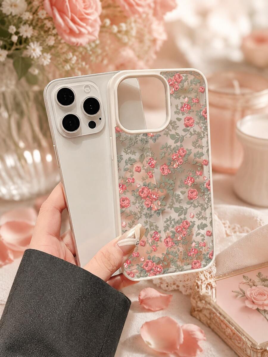 Ins Style High-Value Dopamine Color Palette, Fresh Floral Pattern Phone Case, Compatible With IPhone 15/16 Pro Max, Creative Apple 11/12/13/14 Pro Phone Case, Shockproof - Beige - View 1