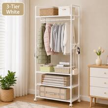1pc Portable Clothes Rack With Shoe Storage Shelf, Multi-Function Freestanding Closet Organizer, Movable Garment Wardrobe With Easy Assembly, Space-Saving Storage Rack For Bedroom, Entryway, Living Room And Office - View 5