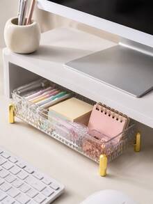 1pc/Set Transparent Cosmetic Storage Box, Diamond Texture Makeup Organizer, Skincare, Lipstick, Jewelry Vanity Countertop Storage Basket, Luxury Elegant Desktop Organizer - Multicolor - View 4