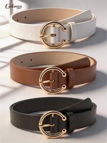 3Pcs Women's Belts, Office Casual Style, PU Leather Handmade Luxury, Suitable For All Seasons, Women's Decorative Belts, Fits Jeans/Casual Pants/Formal Wear, Great Gift Choice - Multicolor-2 - View 6