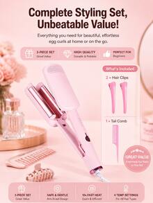 Pink Hair Crimper Iron, Ceramic Hair Curling Iron For Hair, Curly Hair Tools For Styling And Curly Hair Products For Women, Curly Hair Stuff, Curly Hair Product, Hair Salon Equipment, Hair Curlers, Hair Curler, Curling Hair Tool, Cosmetology Supplies - 4-piece Set (1 Pink Curling Iron, 2 Hair Clips, 1 Styling Comb) - View 11