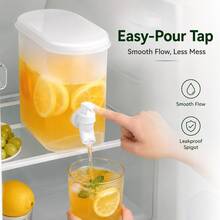 3.5L Plastic Beverage Dispenser With Faucet, Refrigerator Drink Dispenser, Wide Mouth Lid Narrow Body Container, Fruit Tea Pot Lemonade Beverage Container, Suitable For Refrigerator And Party - White - View 2