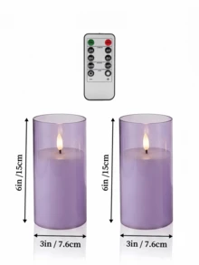 1/2/3件裝無焰蠟燭燈，附遙控器/定時功能，電池供電，暖光照明；適用於桌面裝飾，適用於聖誕節、萬聖節、情人節、母親節、生日、求婚、婚禮、愚人節、餐桌、派對及各種節日。(淺紫色，3英吋 X 4英吋 5英吋 6英吋) - 淡紫色 - 查看 13