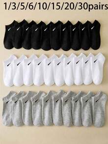 30 Pairs Men's Breathable Sports Socks, Fashionable Letter Print High Elastic Outdoor Running Socks, Comfortable Breathable, Anti-Odor, Antibacterial, Suitable For Daily Wear (1/3/5/10/15/20/30 Pairs) - A - View 1